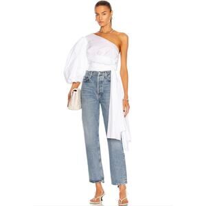 Fe Noel NWT White One Shoulder Wrap Top Size XS Cloud Asymmetrical Blouse